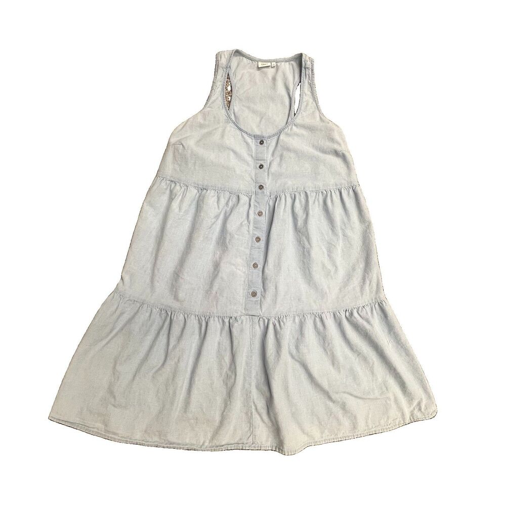 Boho Tiered Sleeveless Chambray Sundress 1X Cotton Summer